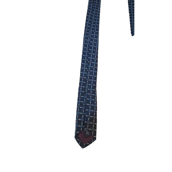 Huntington Men's Tie Blue White Textured Geometric Squares Pure Silk Made U.S.A. - Picture 8 of 13